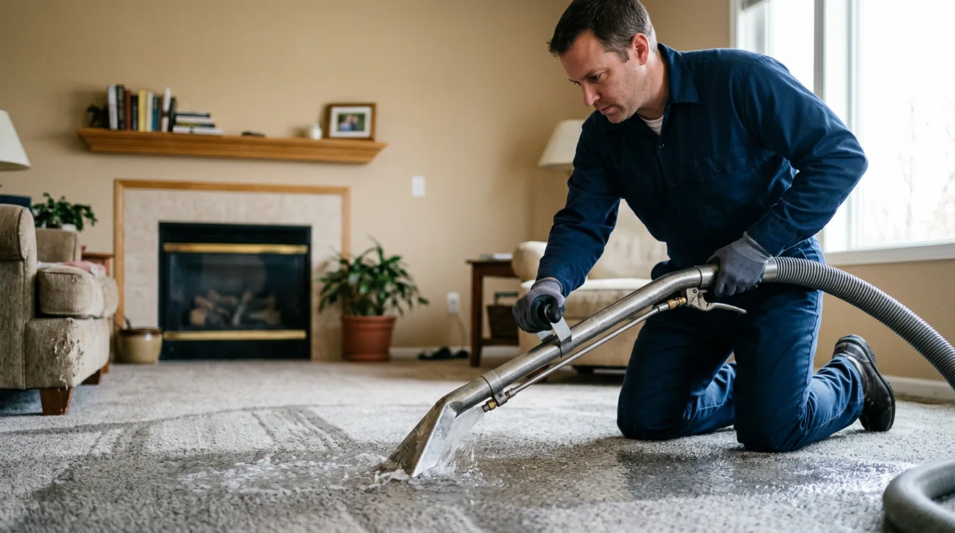 Water damage restoration technician working near Oneida, IL